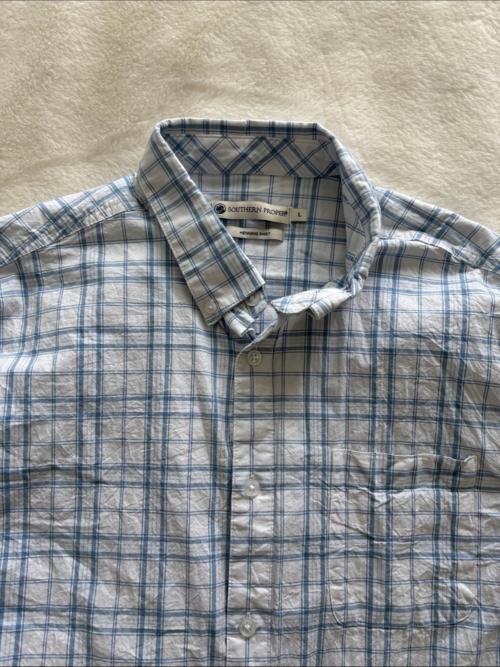 Southern Proper Light Blue and White Plaid Button-Down Shirt